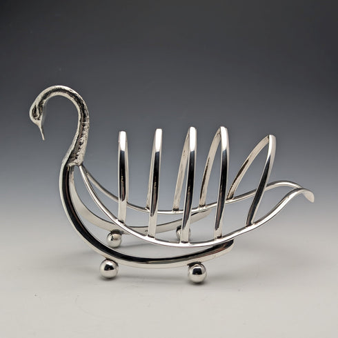 British Vintage Silver Plated Swan Toast Rack